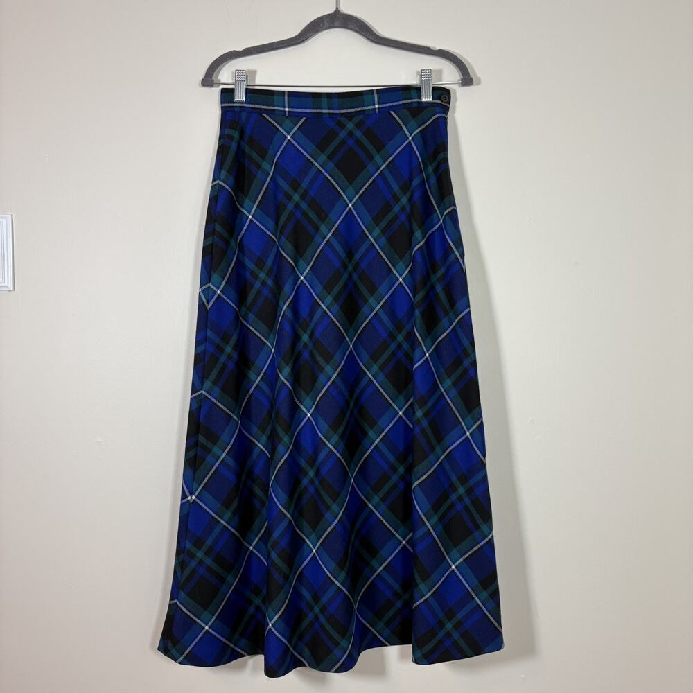 VTG Talbots Worsted Wool Plaid Maxi Skirt Bias Cut Tartan Made in USA 10 Preppy